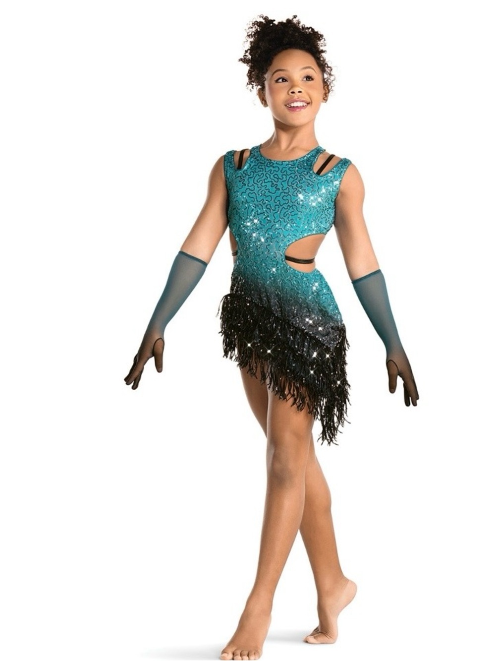 Revolution tenth house teal and Black Sequin Fringe Dance Costume